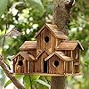Wooden Bird Houses for Outside Hanging,Bird Houses for Outside Clearance,6 Hole Handmade Natural Bird House for Backyard/Courtyard/Patio Decor,Large Bird House