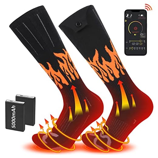 RELIRELIA Heated Socks Rechargeable Electric Heated Socks for Men Women - 5V/5000 mAh Battery Powered Foot Warmer Stockings with APP Control for Winter Hunting Skiing Camping Hiking (Flame-L)