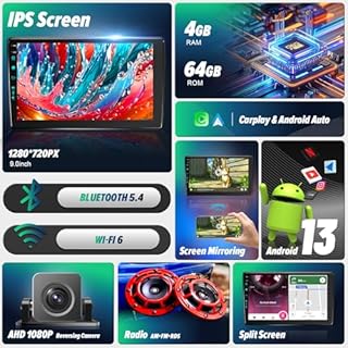 9 Inch(4Ram 64Rom) 5GWiFi Car Radio Stereo Upgrade Replacement for Ford F150 F-150 2009-2012 Android 13 with Wireless CarPlay/Android Auto/FM/AM/RDS/1080P Backup Camera/BT5.4 ((09-12) 1080P)