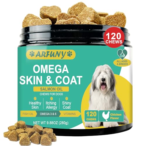 Omega 3 Perros - Piel y Pelaje - Complemento Alimenticio para Perros - Previene y Mejora síntomas como Picazón, Piel Seca, Caida - con Omega 3, Aceite de Salmon, EPA & DHA, Vitaminas - 120 Golosinas