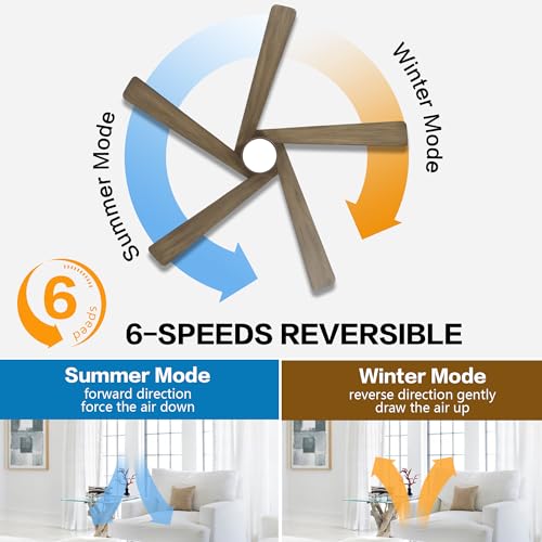 Image of WINGBO 64 Inch DC Ceiling Fan with Lights and Remote Control, 5 Reversible Carved Wood Blades, 6-Speed Noiseless DC Motor, Modern Ceiling Fan in Graphite Finish with Gray Blades, ETL Listed