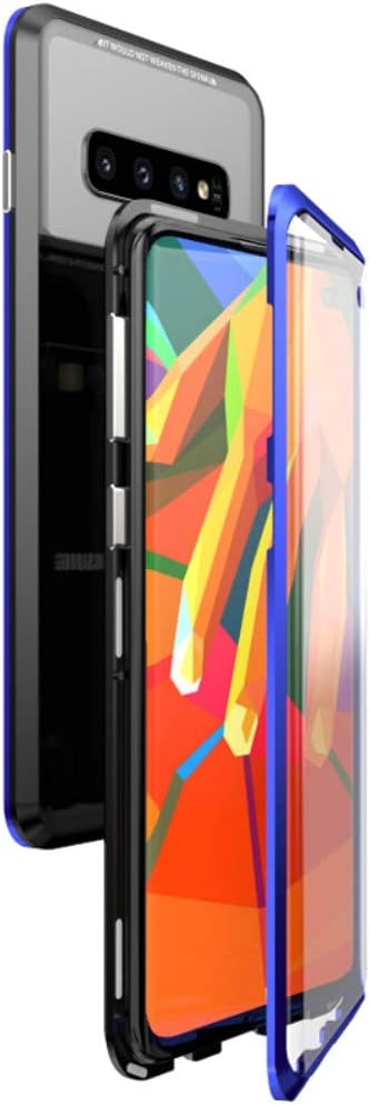 JoyCube For Samsung S10 Plus Case [360° Full Body Cover] Magnetic Adsorption With Built-in Screen Protector [Front & Back Of Clear Touchable HD Tempered Glass] Rugged Metal Protection(Black/Blue)