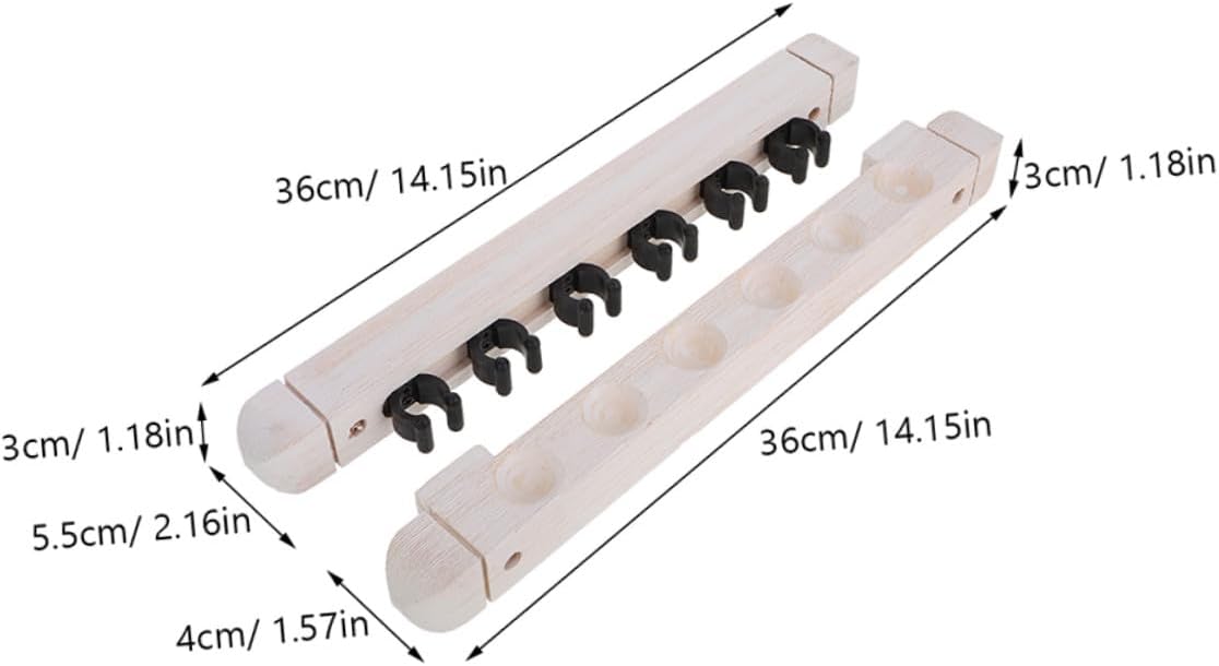 2 Pairs Solid Wood 6-hole Pool Cue Rack Wall Mounted Billiard Cue Holder Stick Storage Organizer for Pool Table Accessories