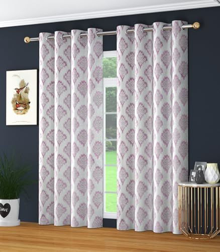 Image of Yarnis Polyester Damas Printed Room Darkening Curtains 5 Feet Long Set of 2 for Door & Windows Living Room, Lavender, Parda