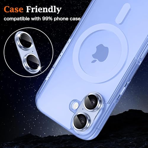Image of Choiche Camera Lens Protector for iPhone 17 6.3-Inch, Full Coverage 9H Tempered Glass Ring Cover, Matte Metal Plate, Case Friendly, 1-Pack (BLUE)