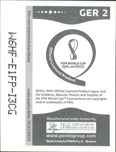 Miniatura 2 de 2022 Panini World Cup Qatar Sticker #GER2 Team Logo FOIL Group E Germany Mini Sticker Trading Card