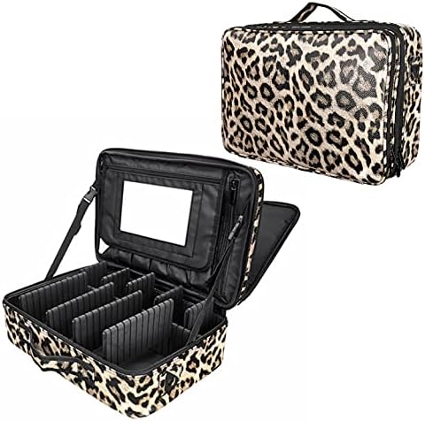 Large Cosmetic Bag, AIMEI Makeup Bag Professional Makeup Organizer Bag, Double Layer Waterproof Cosmetic Case for Women & Girl, Travel Toiletries Bag with Brush Pot & Durable Zipper Leopard Print M