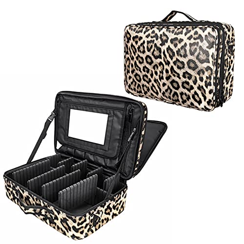 Große Kosmetiktasche, AIMEI Makeup Tasche Professionelle Makeup Organizer Tasche, doppelte Schicht wasserdicht Kosmetikkoffer für Frauen & Mädchen(Leopard Druck) M Cover
