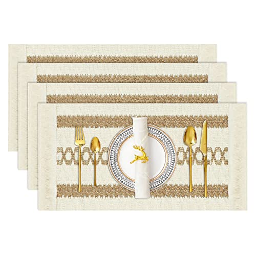 Puphutu Boho Placemats Set Of 4,Macrame Woven Place Mats,Cotton And Jute Splicing Table Placemats For Rustic Kitchen Farmhouse Wedding Dining Table (Style03) #TOP4