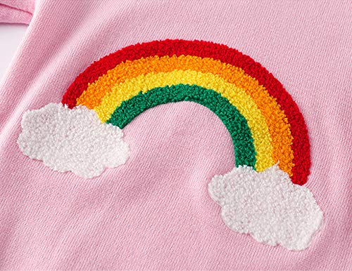 Image of Girl Pink Crewneck Sweaters Rainbow Sweater Knit Tops for 2-8 Years