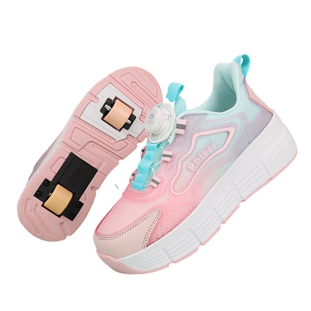 Mateju Chaussures à roulettes Rétractable pour Enfants Garçons Filles, 2 en 1 Patins Deux roulettes Chaussures de Skateboard Respirante Adolescents Mode Chaussures de Sport