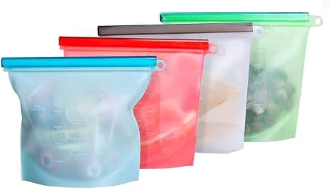 Amazon 食品保存バッグ 食品収納袋 食材貯蔵真空密閉保存袋 密閉シール 食品貯蔵 密閉冷凍庫 密閉袋 鮮度長持ち 真空パックセット 再利用可能 食品級シリコーン製 ４枚セット 保存容器 オンライン通販