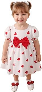Cutevibe Red Love Baby Girl Frock – Heart Print Party Dress with Bow, Soft Cotton Princess Dress for Kids Price In India
