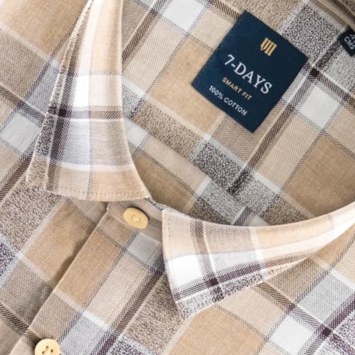 Image of 7-DAYS Men's Premium Check Shirt - 100% Cotton, Tailored Fit (Between Slim & Regular), Full Sleeve, with Pocket - Smart Office & Casual Look