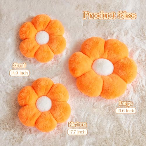 Image of Kcvvcr Flower Pillow Cute Decorative Throw Pillow with Faux Rabbit Fur Soft Daisy Plush Floor Cushion Aesthetic Flower Shaped Pillow Home Decor for Bed Sofa Couch (Orange 19.6 Inch)