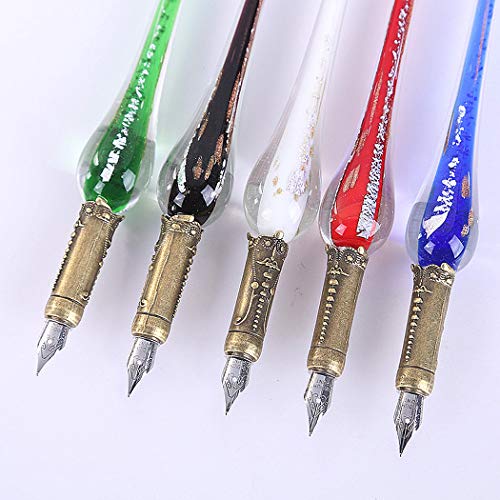 Sipliv Handmade Glass Dip Pen Fountain Pen With 2 Pen Nibs And Pen Holder, Blue #TOP2