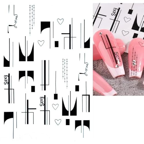 French Tip Nail Stickers For Nail Art, Silpecwee 8 Sheets Abstract Nail Art Stickers Decals Self-Adhesive Nail Designs Sticker Heart Butterfly Leaf 3D Nail Decoration For Acrylic Nails #TOP6