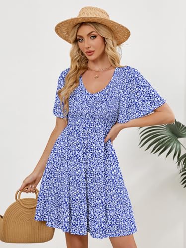 Image of UEAL Womens Cute Floral Smocked V Neck Flutter Sleeve Sundress with Pockets Casual Spring Summer Dresses for Women 2026