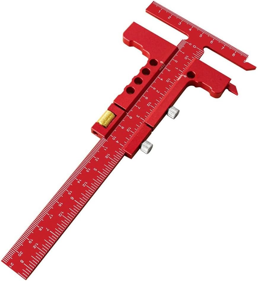 T Shaped Woodworking Scriber Marking Gauge Measuring Ruler With Sliding Precision Scale And Handle, Aluminum Alloy Carpenter Tool For Layout And Grooving In Woodworking Projects(With tuning black)