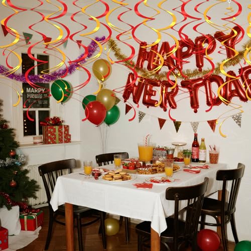 Image of Colorful Ceiling Swirl Foil Decorations Hanging Plastic Streamer Themed Swirl Party for Chinese New Year Graduation Celebration, Pack of 28