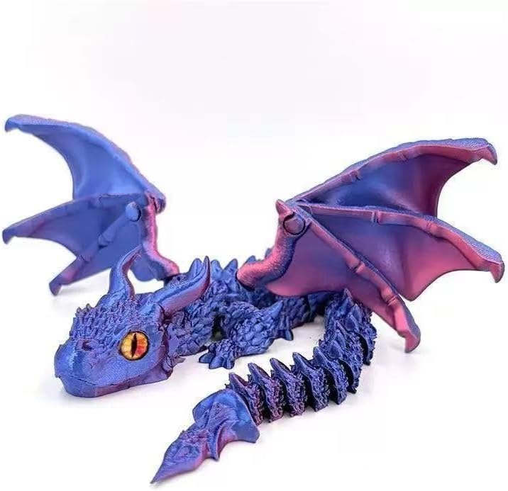 3D Printed Articulated Dragon Fidget Toy, Purple Blue Winged Dragon Desk Decor, Flexible Joints Stress Relief Gift