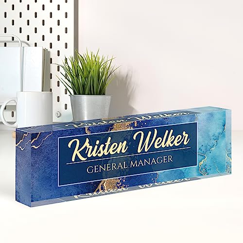 Image of Name Plate for Desk, Desk Name Plate Personalized, Blue Office Decor for Women Men, Acrylic Desktop Accessories, Office Gifts for Boss Nurse Teacher Coworker, Employee Appreciation Gift (Blue Coast)