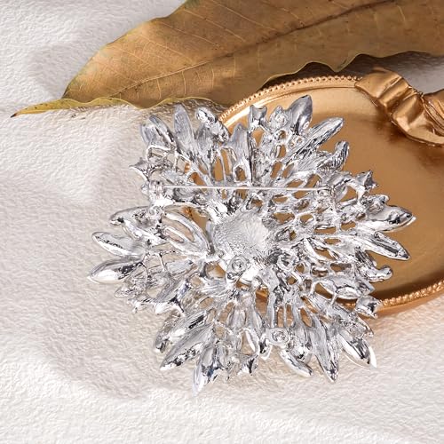 Image of SELOVO 3.5 inch Huge Big Large Brooch Pendant Scarf Hats Decoration Blue Flower Pin Gold Tone