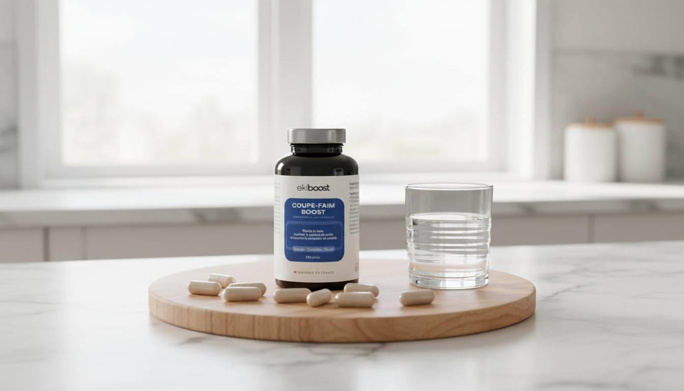 COUPE FAIM | Hautement dosé | Konjac, Fucus, Caroube, Vitamine B6 & Bisglycinate de Zinc | Complément Alimentaire à base de plantes | Vitamines & Minéraux | Fabriqué en France | 120 Gélules | Ekiboost