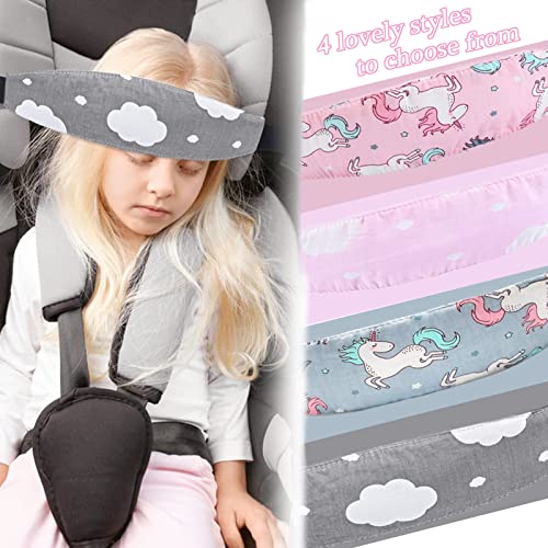 Image of 4 Pieces Baby Head Support for Car,ZWZCYZ Cute Pattern Car Seat Head Holder for Toddler Stroller Seat Sleeping Headrest Band with Adjustable Buckle Universal Kids Car Accessories (Pink+Grey)