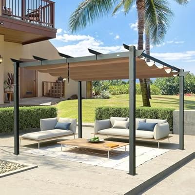 Domi 10x13ft Outdoor Retractable Pergola with Sun Shade Canopy, Pergolas and Gazebos Clearance, Patio Metal Canopy for Deck, Garden, Backyard