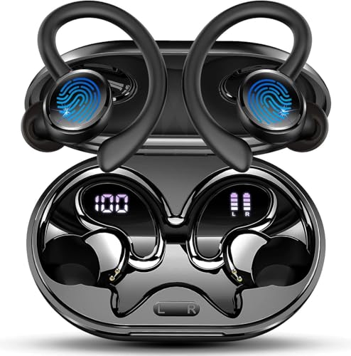 Auriculares Inalambricos Deportivos, Auriculares Bluetooth 5.4 HiFi Estéreo con 4 HD Mic, 60H Cascos Inalambricos Bluetooth con Cancelacion Ruido ENC, IP7 Impermeable Cascos, Pantalla LED/Control App
