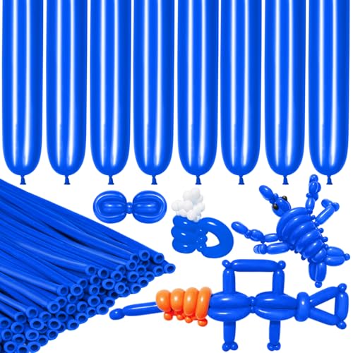 Image of LXZFCRG 260 Blue Balloons, 100pack Thickening Skinny Latex Long Balloons for Balloon Animals Balloon Garland Twisting Balloon Modeling Birthday Party (Blue)