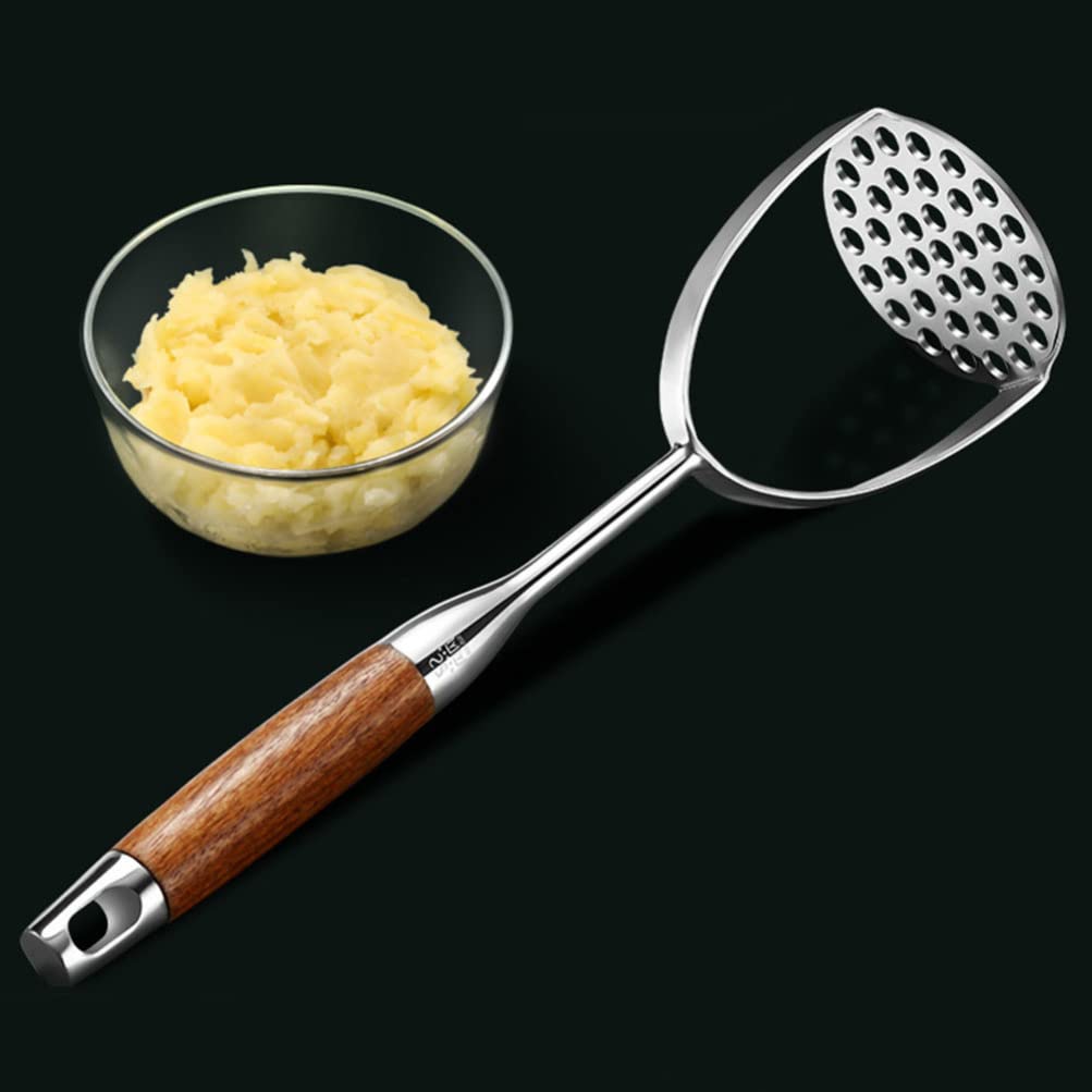 Hochleistungs-Kartoffelstampfer aus Edelstahl mit Holzgriff, professioneller Kartoffelstampfer, Kartoffelstampfer, Küchenwerkzeug for Bohnen, Gemüse, Obst, Avocado, Fleisch/1295