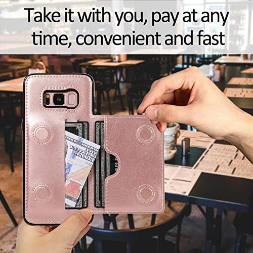 EYZUTAK Card Slot Holder Wallet Case for Samsung Galaxy S21 5G, Premium PU Leather Case Kickstand with Hidden Magnetic Closure Flip Shockproof Protective Cover - Rose Gold