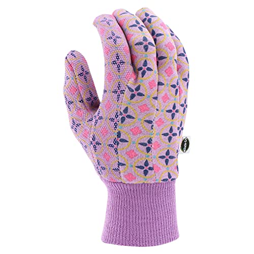 Miracle-Gro Women's Printed Jersey Dotted Palm Garden Work Gloves, Light Weight Shell, Elastic Knit Wrist, Excellent Grip, Pink/Purple, Medium, (Mg65757/Wml) #TOP2