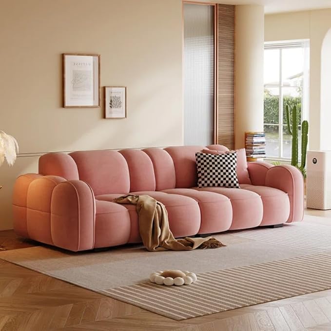 Image of CRAFTCITY Contemporary Wool Sofa with Swen Pillow Back for Living Room (Dark Pink, 3 Seater)