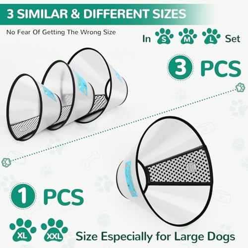Halskrause Hund Weich, 3 Stück Hundekragen Leckschutz (XL/XXL ist 1 Stück), Atmungsaktive Kragen Hund, Leichter Schutzkragen Hunde, Einstellbarer Halskrausen für Hunde, Elisabethanischer Kragen (XXL)