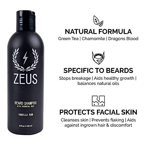 Zeus Beard Starter Kit For Thick Beards, Natural Beard Wash Combo & Premium Refined Beard Oil – Made In Usa (Vanilla Rum) #TOP1