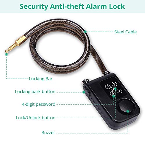 Wsdcam 2 Pack Bike Lock Alarm With Remote Universal Security Alarm Lock System Anti-Theft Vibration Alarm For Bicycle Motorcycle Lock 110Db,31.49 Inch Cable Length thumb #5