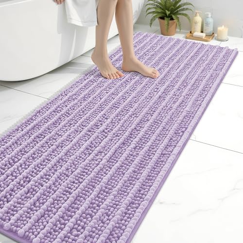 Image of Arotive Luxury Bathroom Ruuner Rugs 70x24, Extra Soft Thick Absorbent Shaggy Chenille Bath Rugs, Machine Wash Dry, Bath Mats for Bathroom Floor, Tub and Shower, Home Decor Accessories, Light Purple