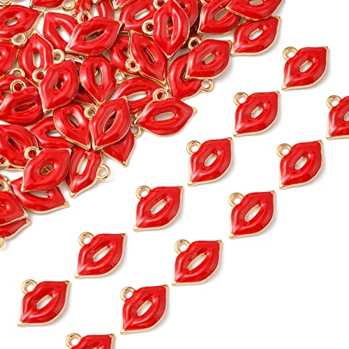 DanLingJewelry 100pcs Enamel Red Lip Charms Alloy Enamel Pendants Mini Lip Kiss Dangle Charms for Necklace Earrings Jewelry Making