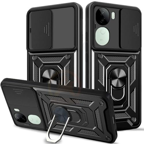 Image of Armor Bumper Back Cover Case for Vivo V40E 5G / iQOO Z9S 5G | Rotating Camera Cover, Ring Holder & Kickstand | Heavy Duty & 360 Degree Protection Vivo V40E 5G / iQOO Z9S 5G Back Cover (Black)