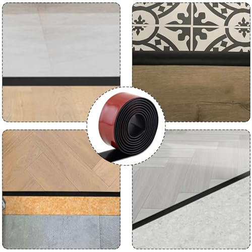 5cm×3m Übergangsprofil Selbstklebend Vinyl Übergangsschiene, Bodenleiste Fußböden Abdeckleisten Holzmaserung Abdeckleisten für Fußböden (Schwarz)
