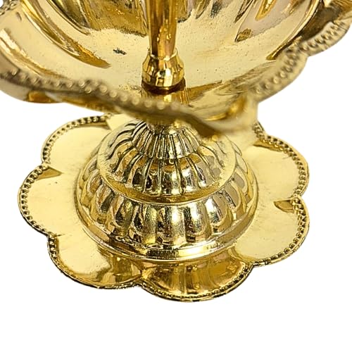 Image of Handcrafted Double Brass Diya with Peacock Design | Traditional Brass Oil Lamp for Puja, Temple & Home Decoration | Antique Finish Deepak for Festivals (Triple Diya)
