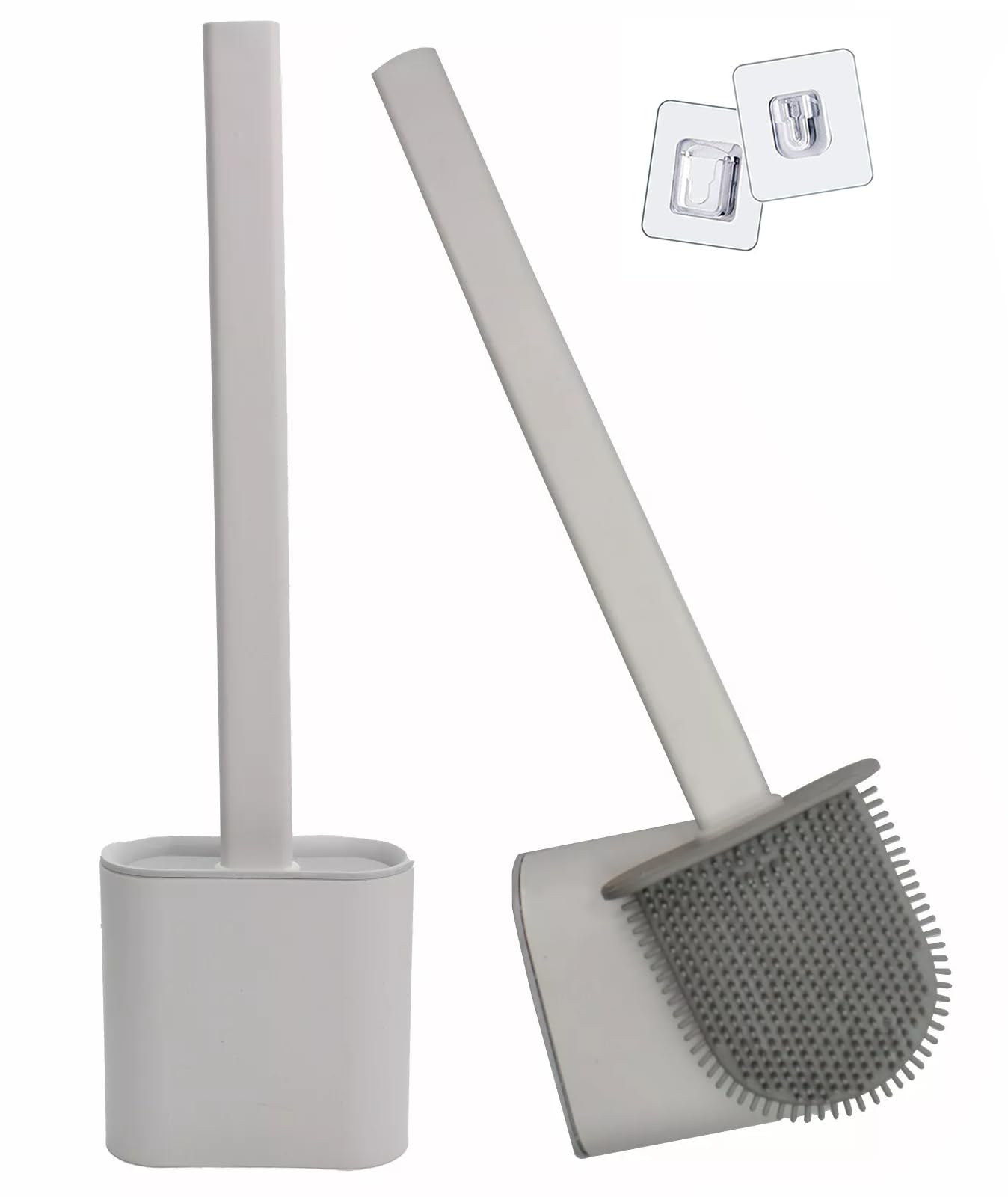 ROKTRY Toilet Brush and Holder with Silicone Stand Flex Set, Automatic Opening and Closing, Non-Slips Handle and Flexible Bristles, Wall-Mounted Deep Cleaning Toilet Brush Suitable for Bathroom-Grey-image-12