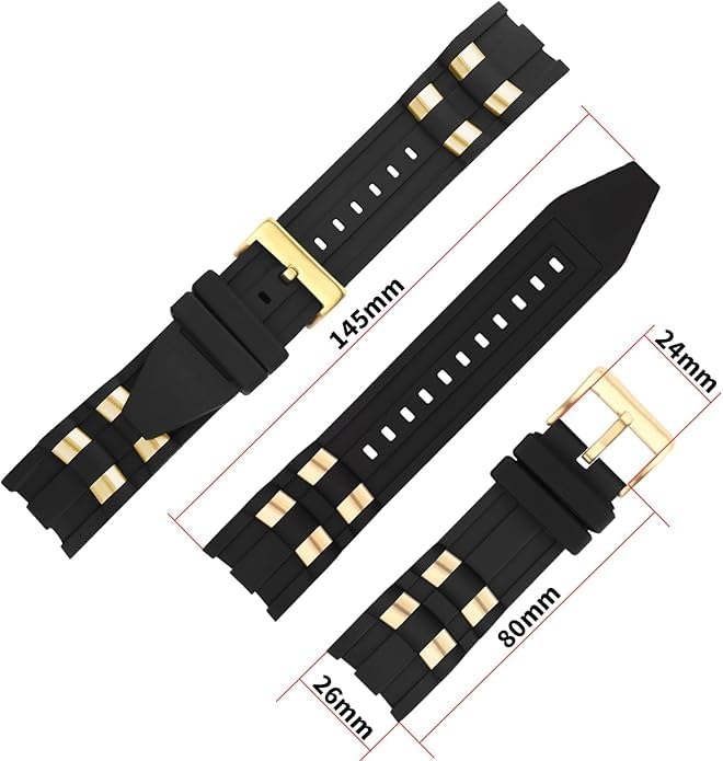 Topuly 26mm Rubber Watch Band replacement for Invicta Pro Diver 6977 6978 6981 6983 6984 6986 6991 26 mm Silicone Strap Wirstband accessories with Insert for Men and Women (Golden Insert)