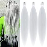 UPruyo Silver Braiding Hair Pre Stretched Grey Box Braids Crochet Hair 26 Inch 3 Packs Hypoallergenic Pre Stretched Braiding Hair Knotless Non Toxic Jumbo Weave Bundles Extensions
