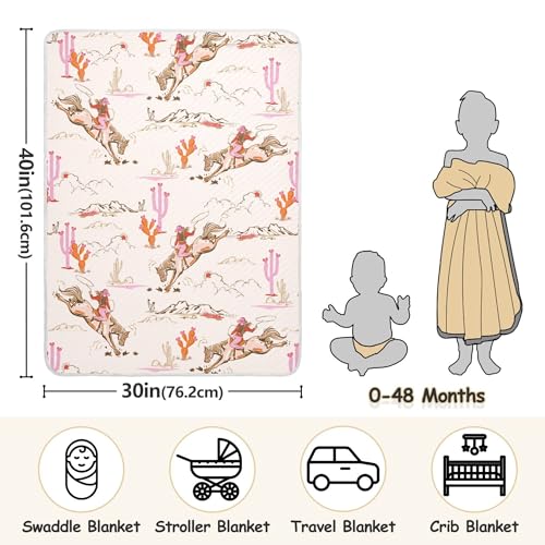 Image of Cowgirl Western American Baby Blankets Soft Warm Crib Stroller Blanket for Toddler Newborn Girls Boys 30x40in