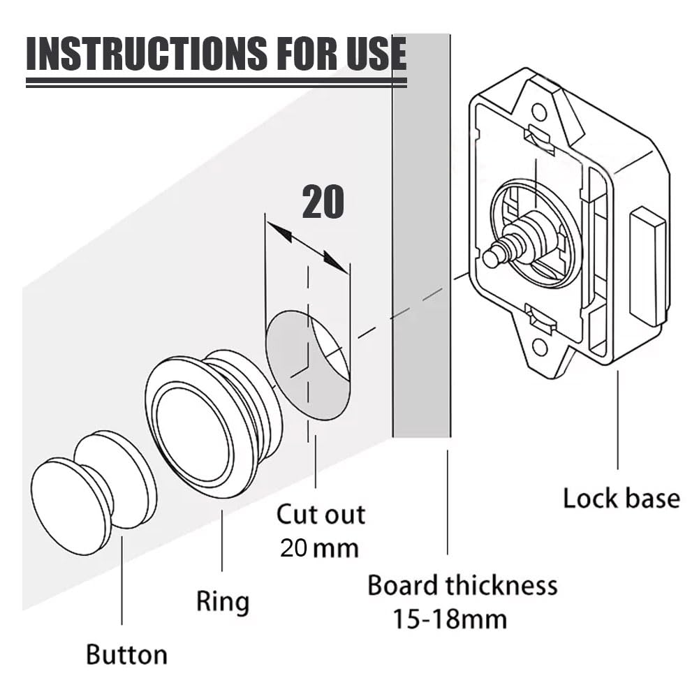 Opaltool 10pc Push Button Latch Catch Pop Up Cupboard Door Knob Latch Fit 15-18mm Thickness RV Boat Van Yacht Campervan Yacht Cupboard Door Cabinet - Image 4