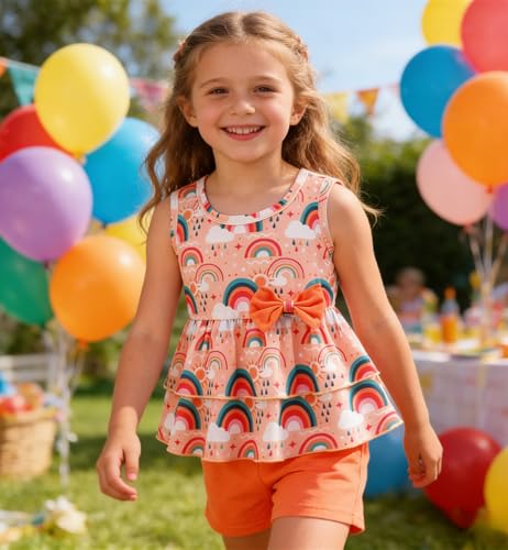 Image of Girls 2 Piece Outfit Summer Short Set Sleeveless Bow Knot Tank Top and Shorts Cute Clothes for Toddler Girls